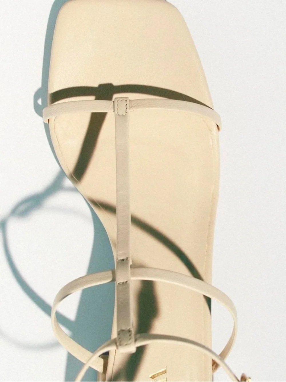 Zara Cream T-Strap Square-Toe Sandal - Picture 1 of 6